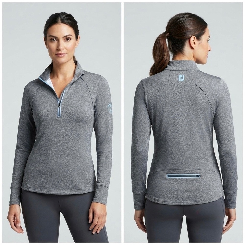 FootJoy Womens Gray Heathered Quarter Zip Golf Pullover Jacket Size Small Rare